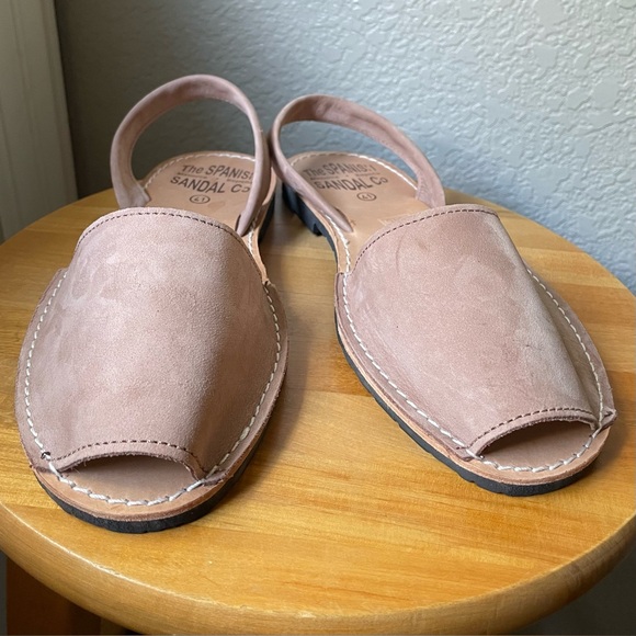 The Spanish Sandal Co Womens 41 / 10 Classic Tan Nubuck Leather Peep Toe Flat - Picture 1 of 10